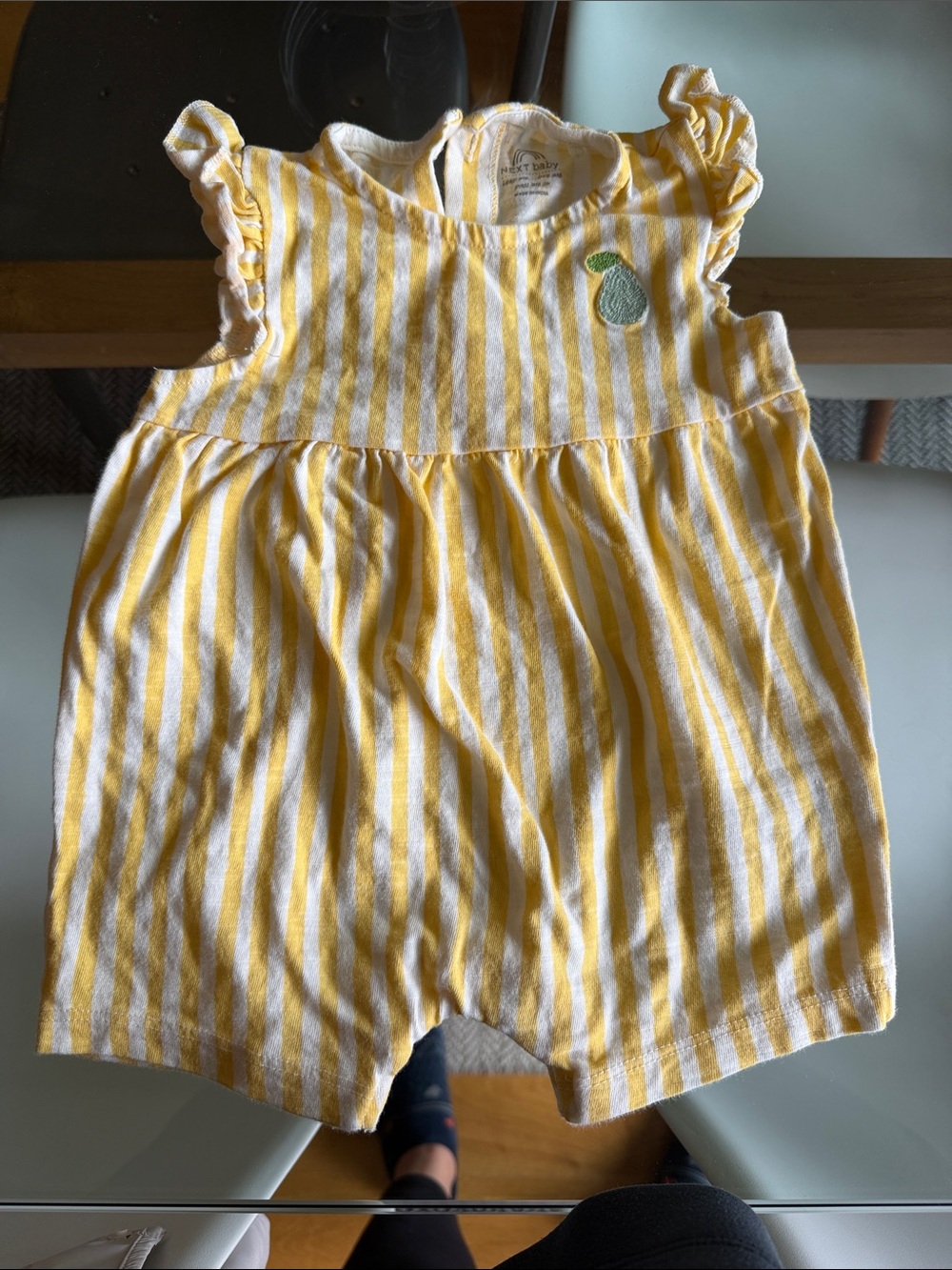 next Yellow and White Striped Baby Romper with Pear Applique